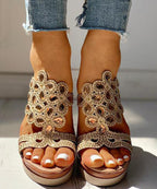 Blue Gemstone High Wedge Heels Faux Leather 2025 Peep Toe Slide Sandals