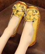 Boho Retro Splicing Flats Yellow Faux Leather Floral soolinen shoes-2025