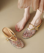 Boutique Gold Hollow Out Zircon Wedge Slide Sandals