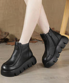 Brown zippered Platform Cowhide Leather Boots Splicing Boots