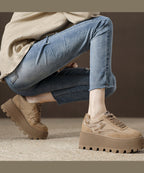 Casual Comfortable Khaki Suede Cross Strap Platform
