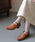 Casual Pointed Toe Flat Shoes For Women Pink Brown Cowhide Leather
