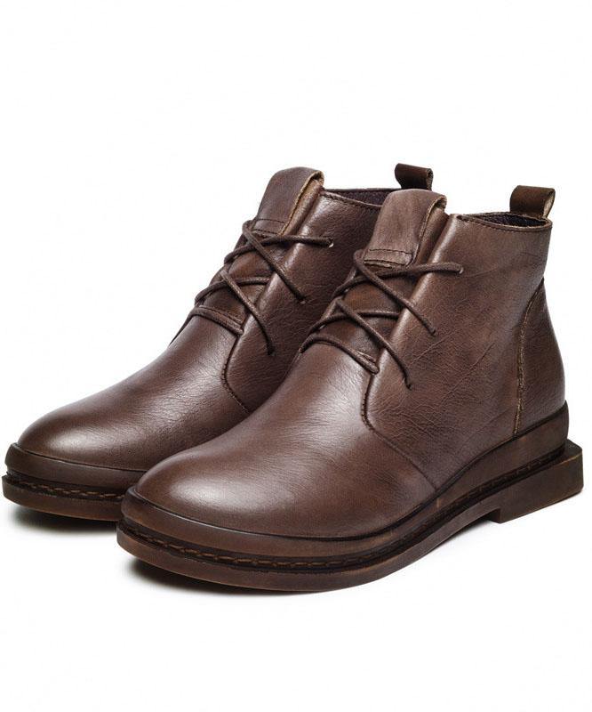 Chocolate Cowhide Leather  Cross Strap Martins Boots