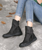 Chocolate zippered Casual  Boots Cowhide Leather