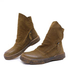 Chocolate zippered Casual  Boots Cowhide Leather