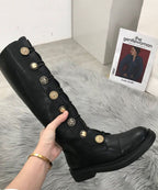 Comfortable Black Buckle Strap Mountaineering Flat Boots