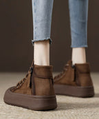Comfy Brown Cowhide Leather Ankle Boots Splicing Cross Strap