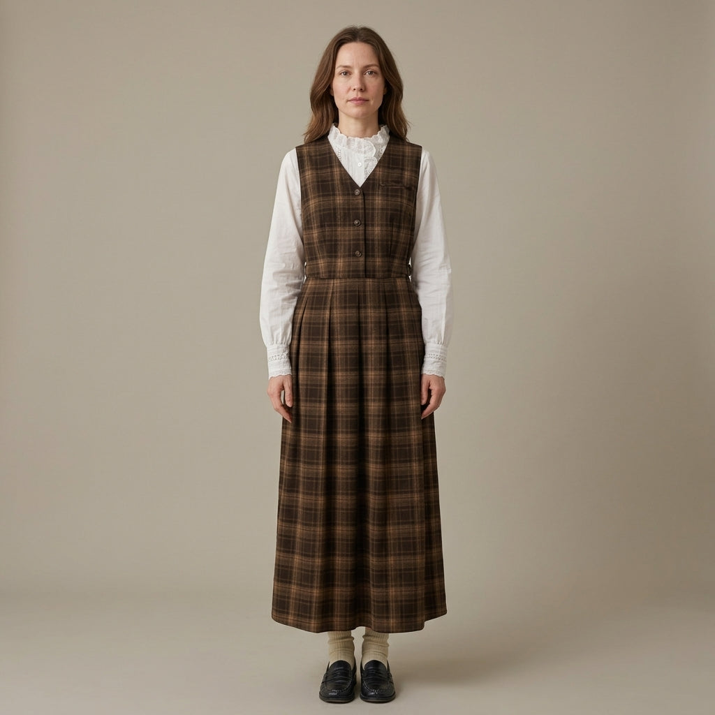 Janet | Plaid V-Neck Midi Dress
