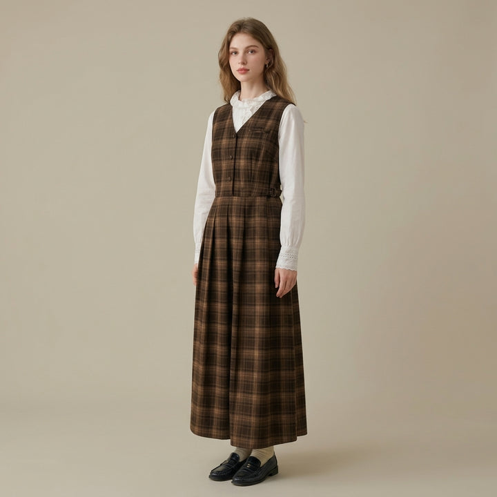 Janet | Plaid V-Neck Midi Dress