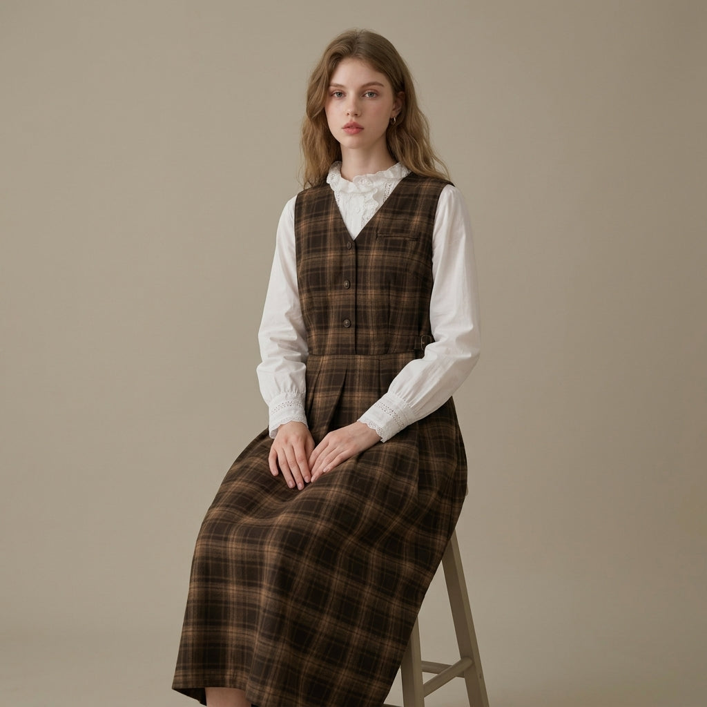 Janet | Plaid V-Neck Midi Dress