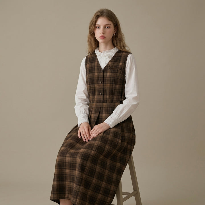 Janet | Plaid V-Neck Midi Dress