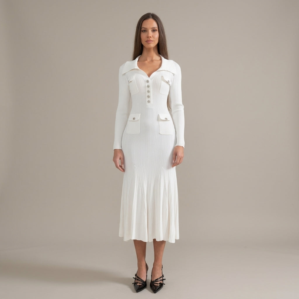 Lorraine | Ribbed Long-Sleeve Midi Dress