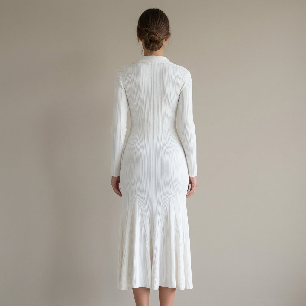 Lorraine | Ribbed Long-Sleeve Midi Dress