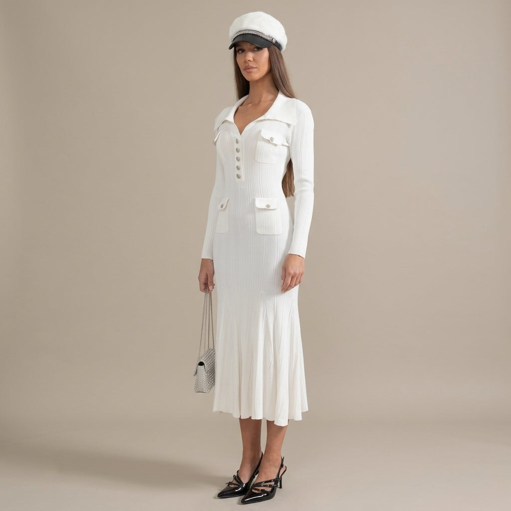 Lorraine | Ribbed Long-Sleeve Midi Dress