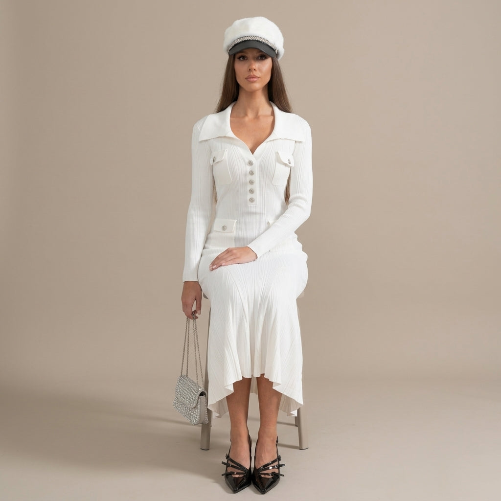 Lorraine | Ribbed Long-Sleeve Midi Dress