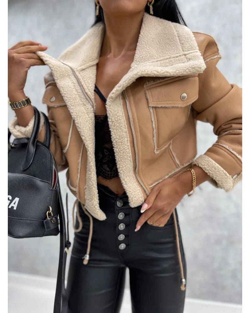 Faux leather women jacket