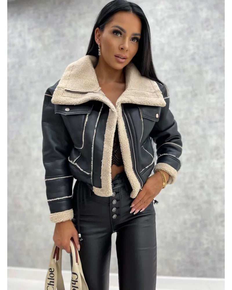Faux leather women jacket