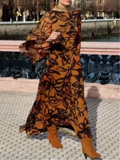 Sarah | Brown long Timeless Evening dress with wide sleeves