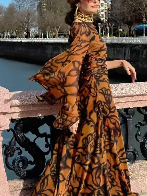 Sarah | Brown long Timeless Evening dress with wide sleeves