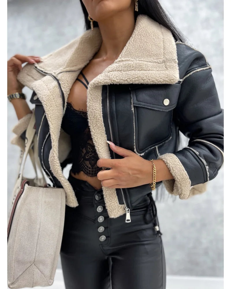 Faux leather women jacket