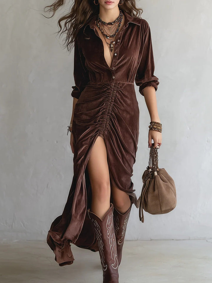 Isabelle | Pleated Velvet Midi Dress