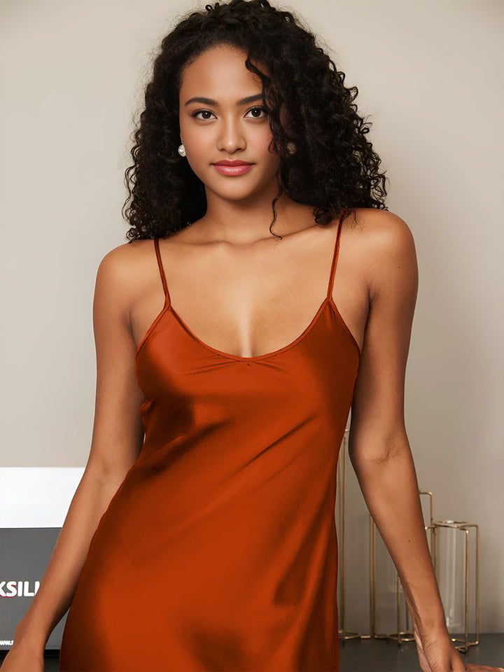 Rachel | Spaghetti Strap Silk Midi Dress