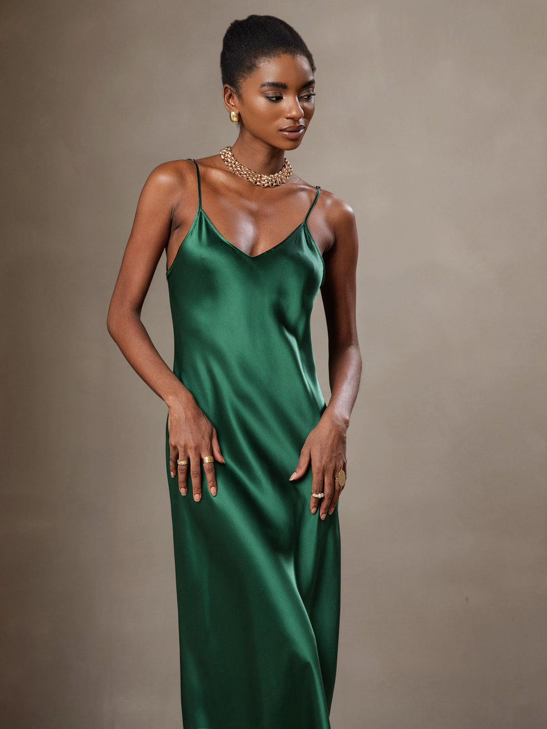 Rachel | Spaghetti Strap Silk Midi Dress