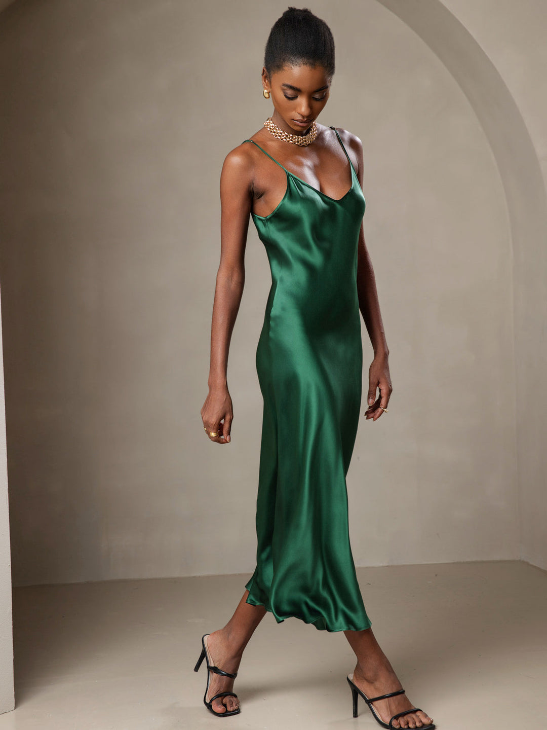 Rachel | Spaghetti Strap Silk Midi Dress