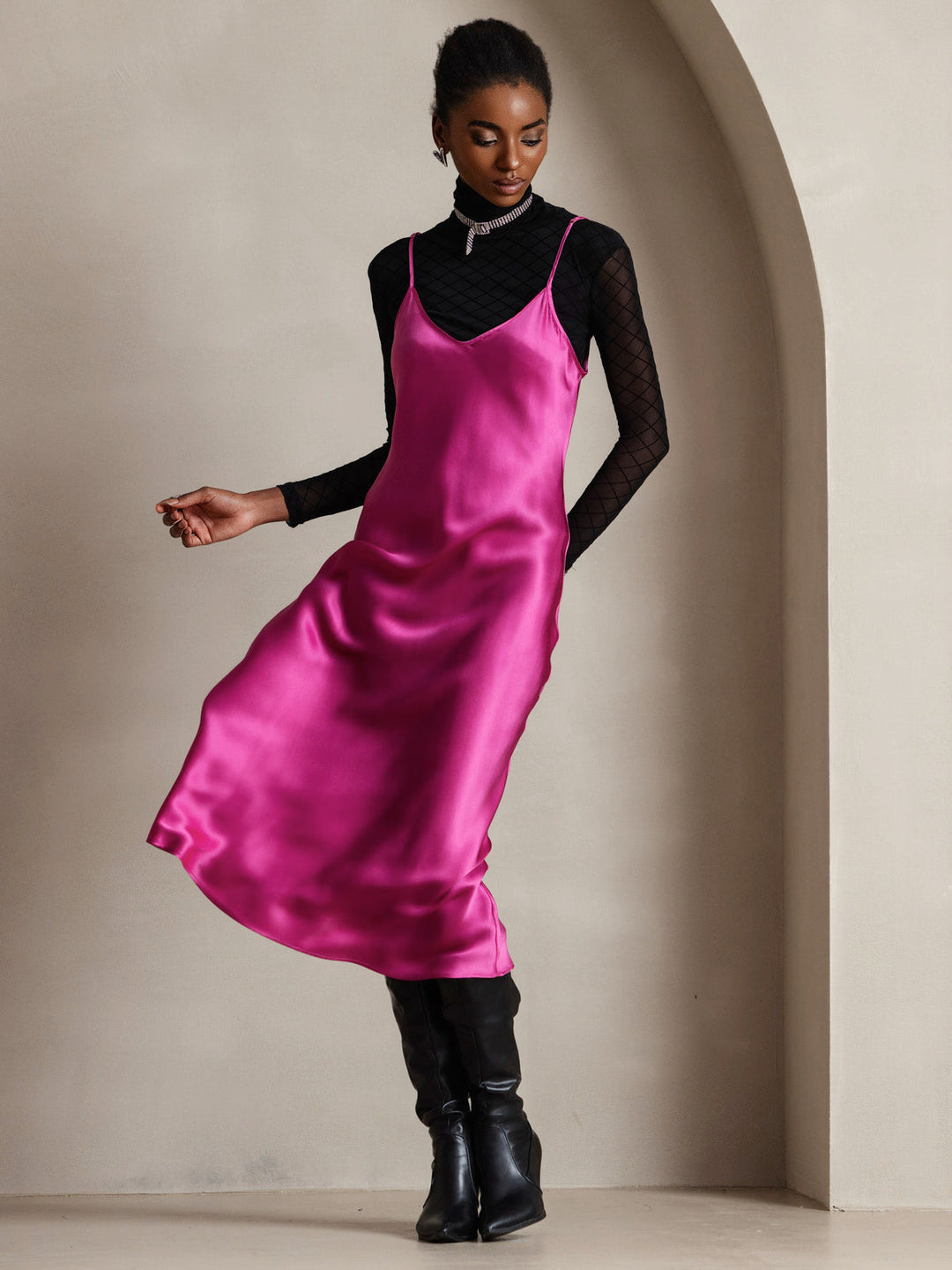 Rachel | Spaghetti Strap Silk Midi Dress