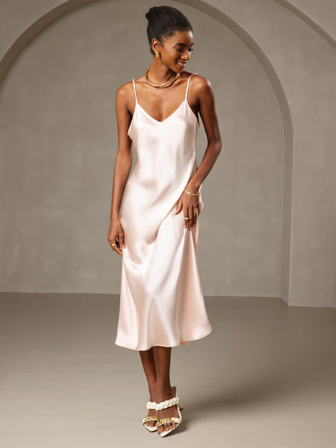 Rachel | Spaghetti Strap Silk Midi Dress