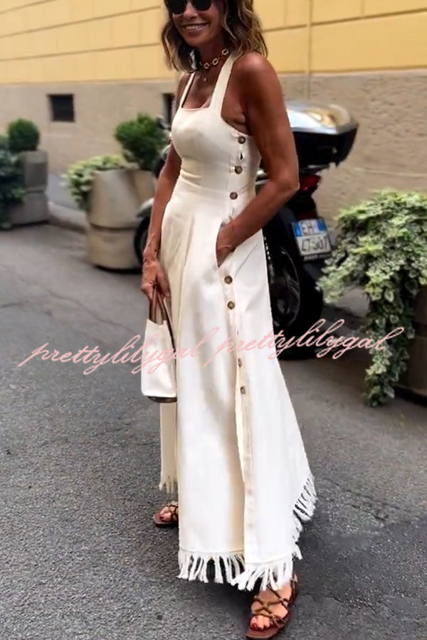 Chantal | Linen Blend Square Neck Midi Dress