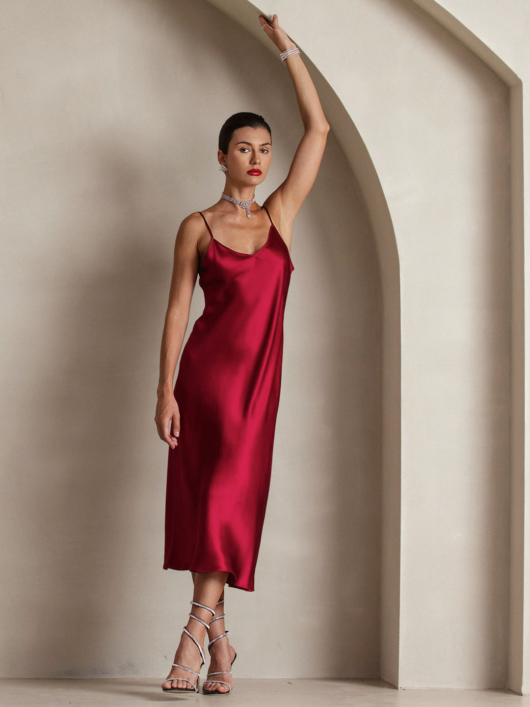 Rachel | Spaghetti Strap Silk Midi Dress
