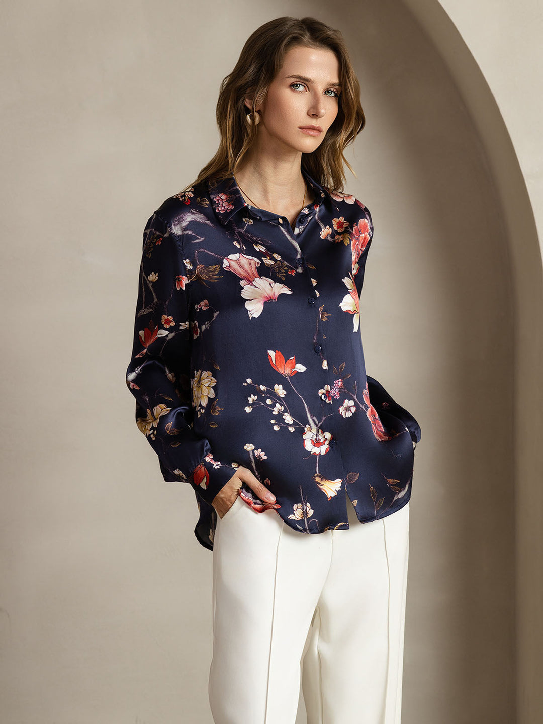 Catherine | Pure Silk Lapel Blouse