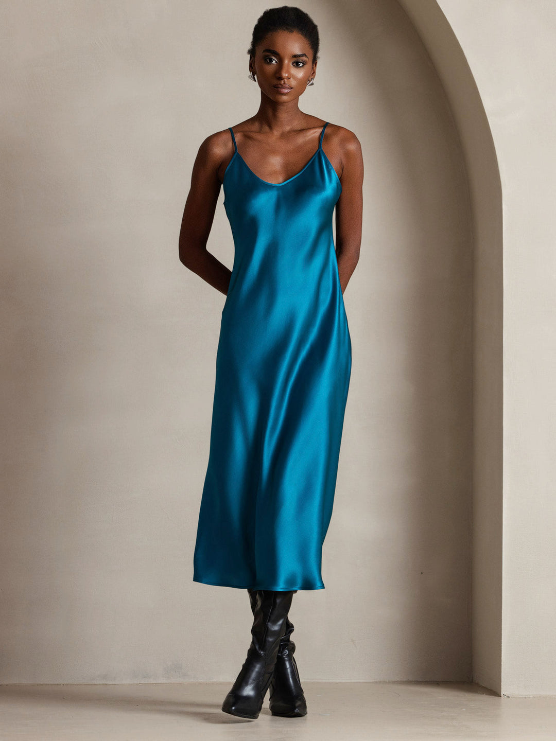 Rachel | Spaghetti Strap Silk Midi Dress