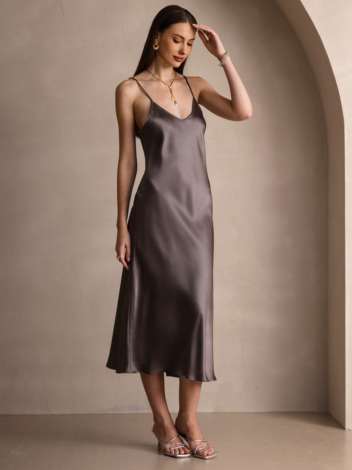 Rachel | Spaghetti Strap Silk Midi Dress