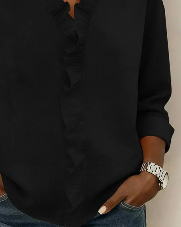 Amora | Blouse à volants, col en V et manches longues