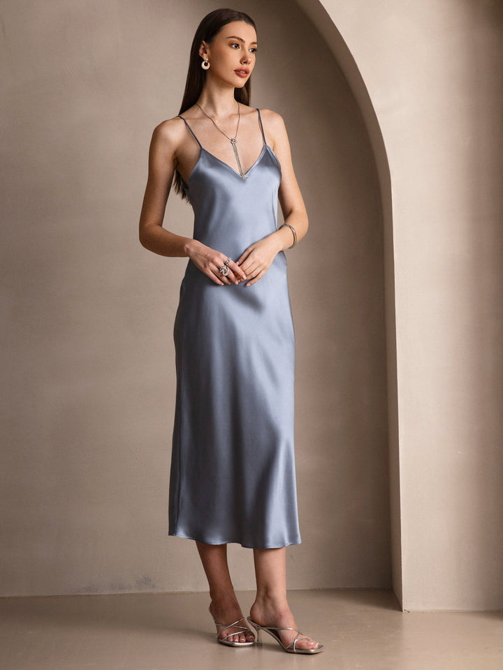 Rachel | Spaghetti Strap Silk Midi Dress