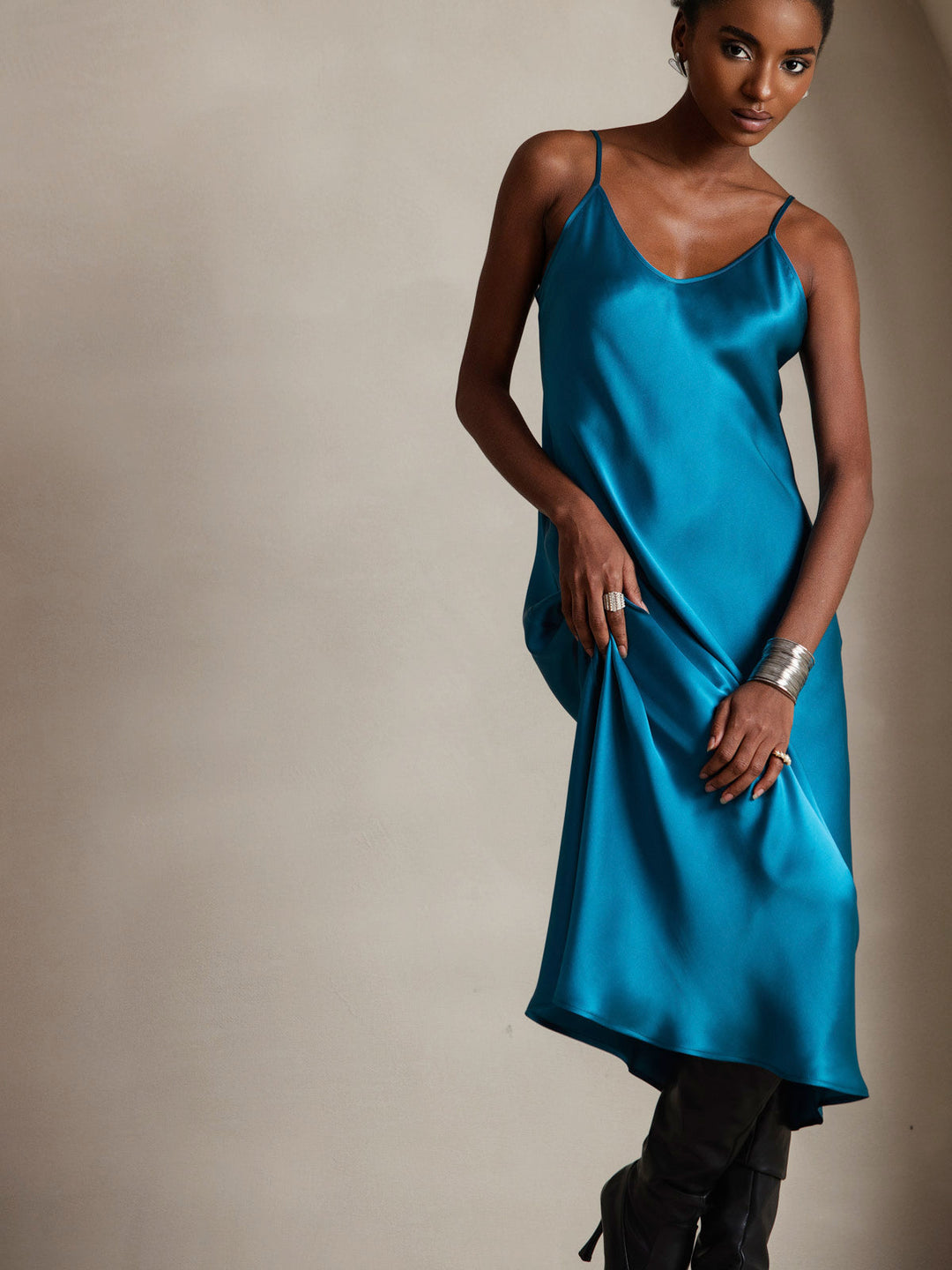 Rachel | Spaghetti Strap Silk Midi Dress