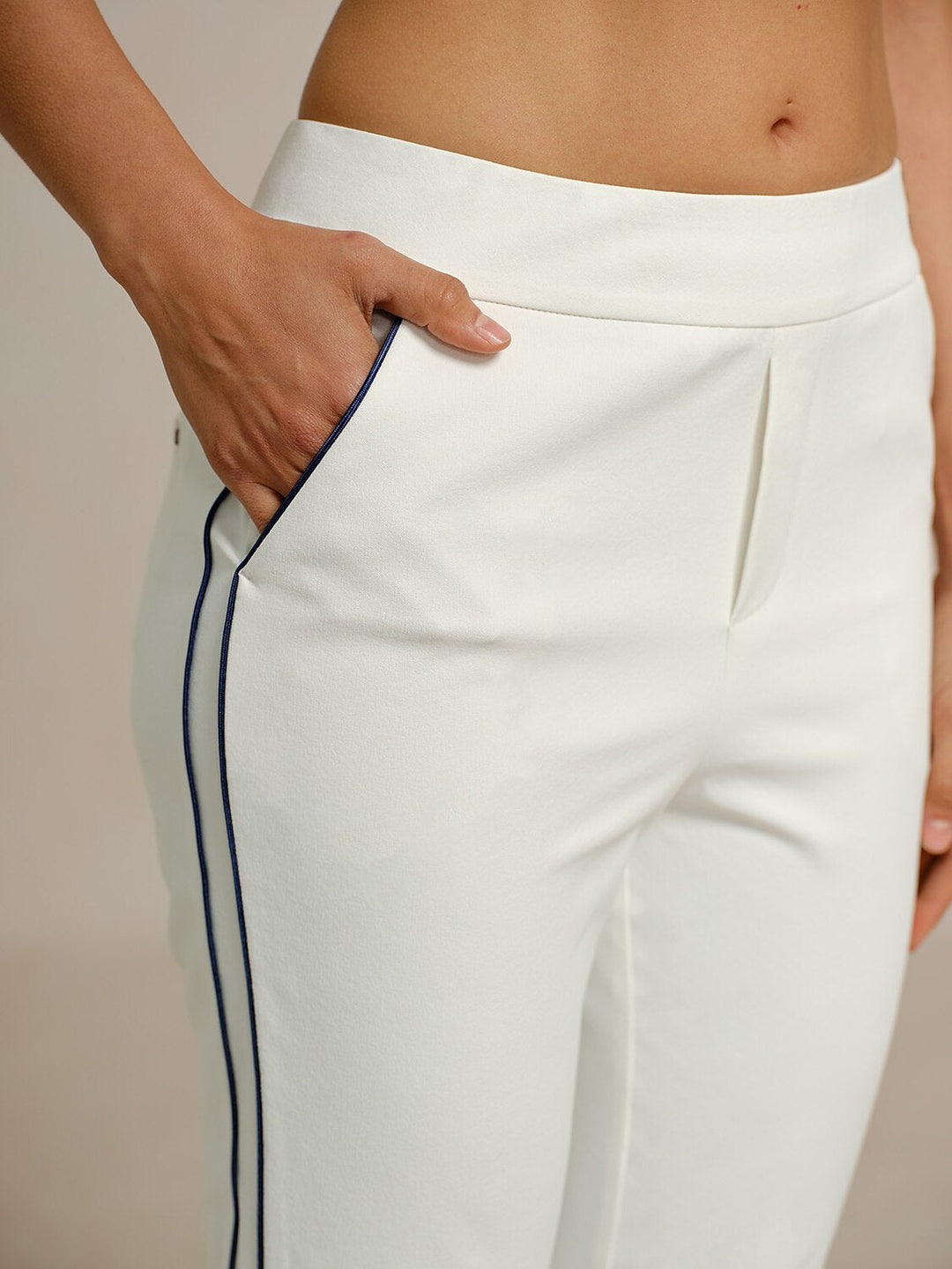 Stephanie | Stretch Trimmed Ankle Pants