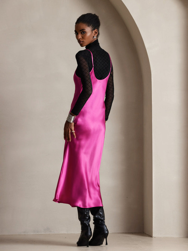 Rachel | Spaghetti Strap Silk Midi Dress