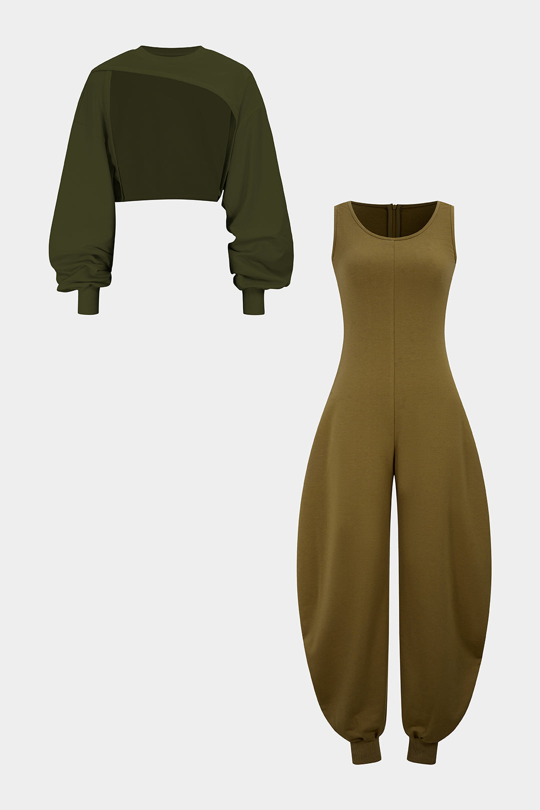 Amanda | Solid Long-Sleeve Top Jumpsuit Set