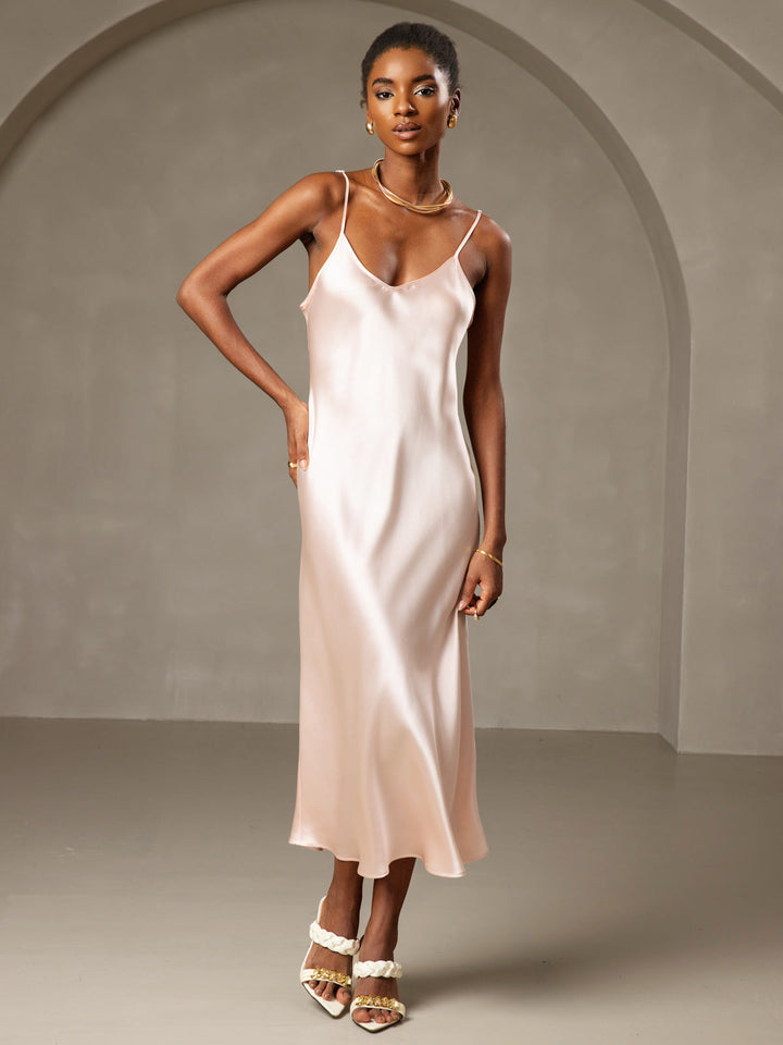 Rachel | Spaghetti Strap Silk Midi Dress