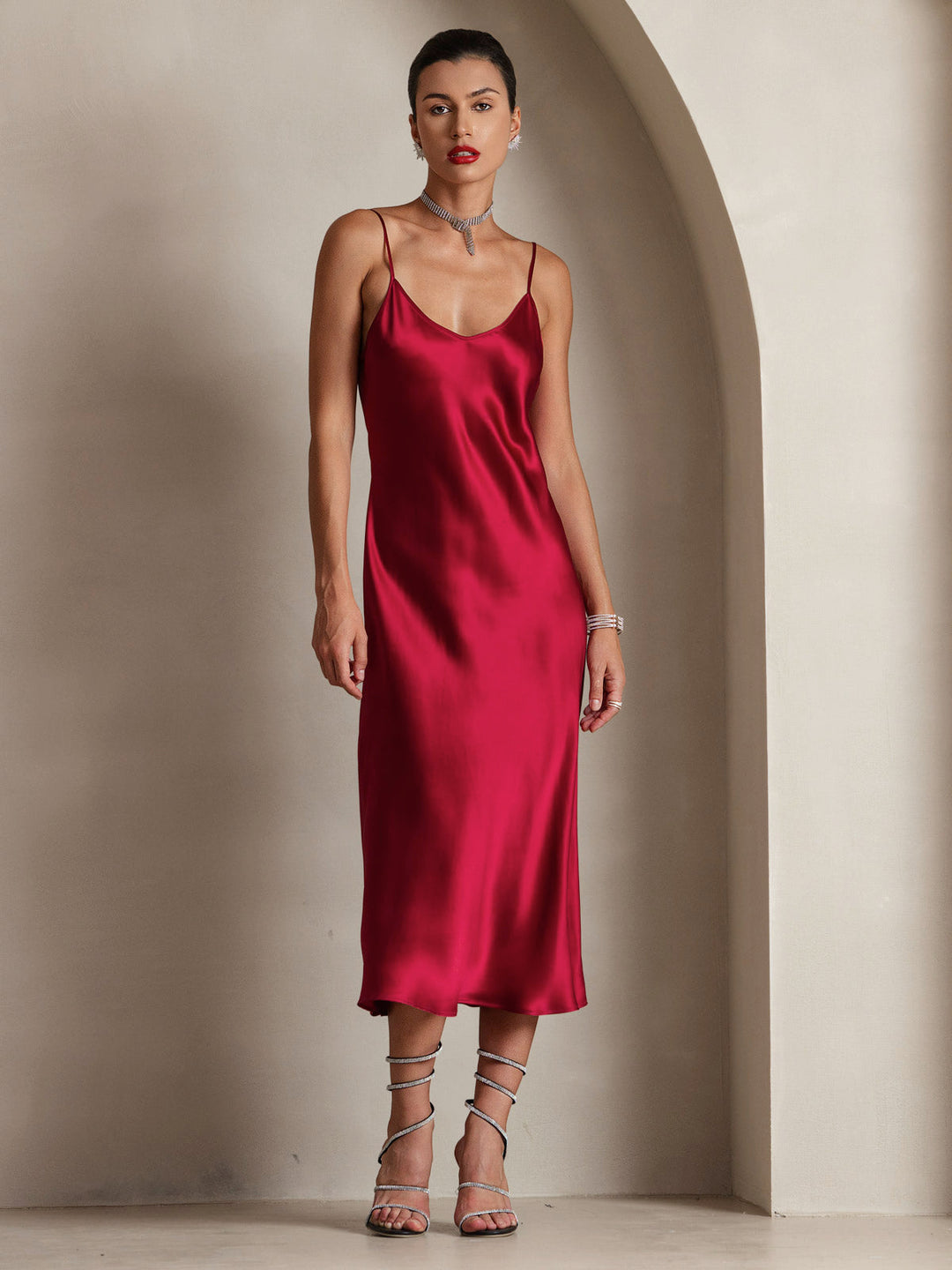 Rachel | Spaghetti Strap Silk Midi Dress