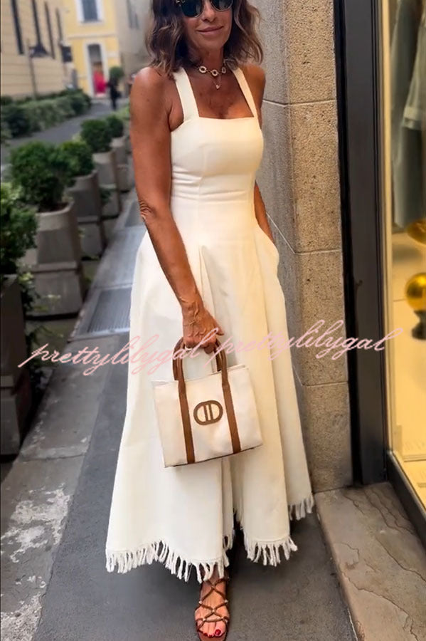 Chantal | Linen Blend Square Neck Midi Dress