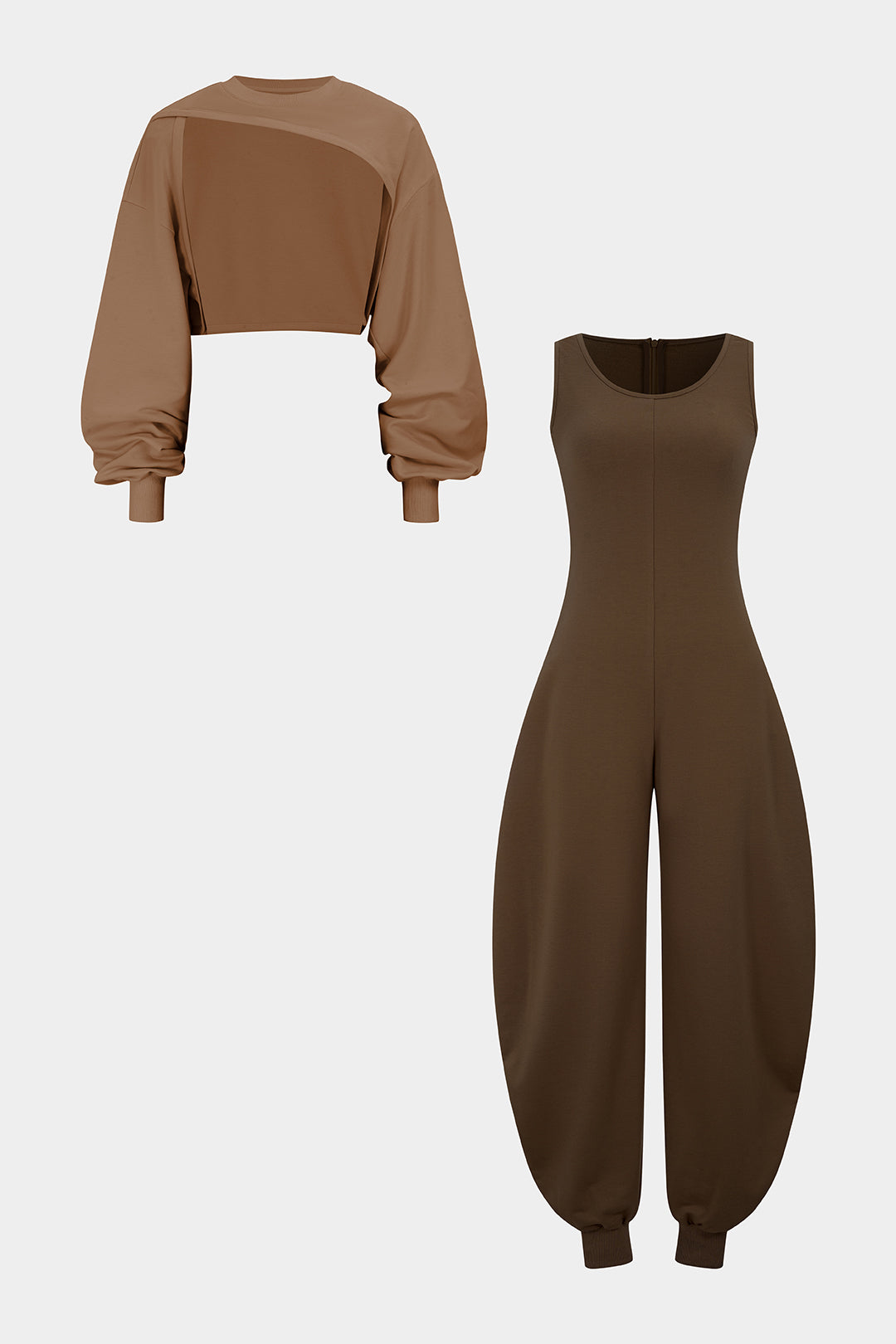 Amanda | Solid Long-Sleeve Top Jumpsuit Set
