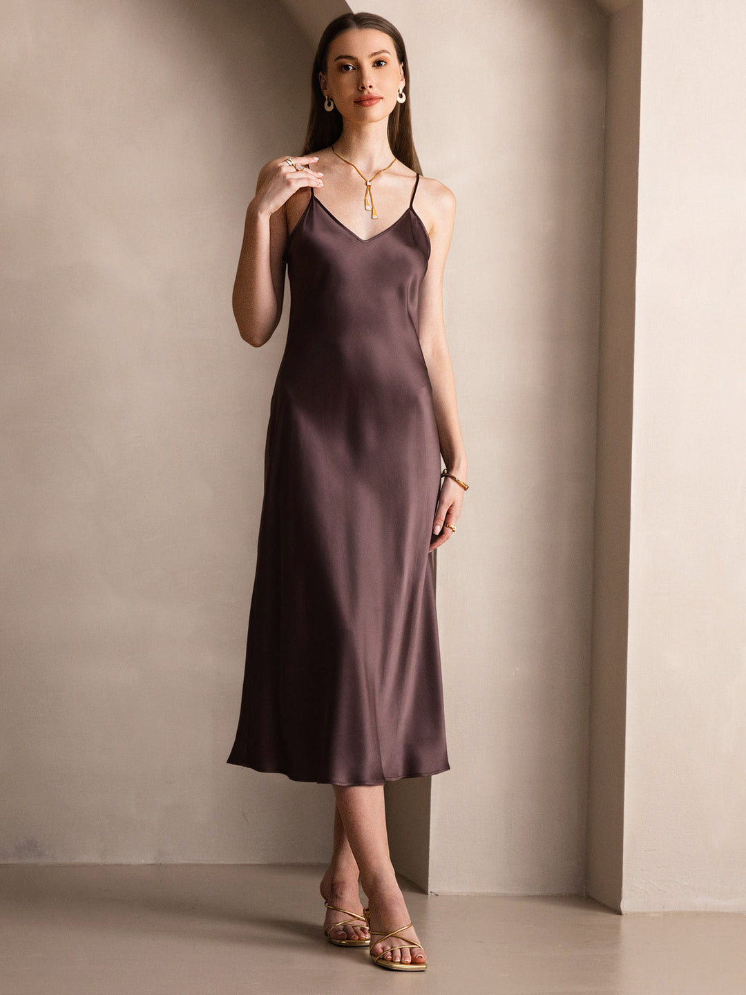 Rachel | Spaghetti Strap Silk Midi Dress