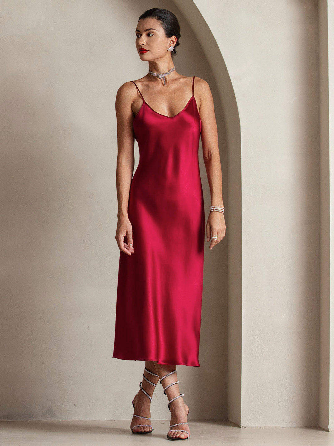 Rachel | Spaghetti Strap Silk Midi Dress
