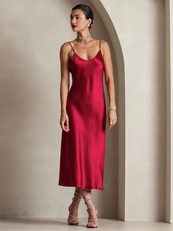 Rachel | Spaghetti Strap Silk Midi Dress