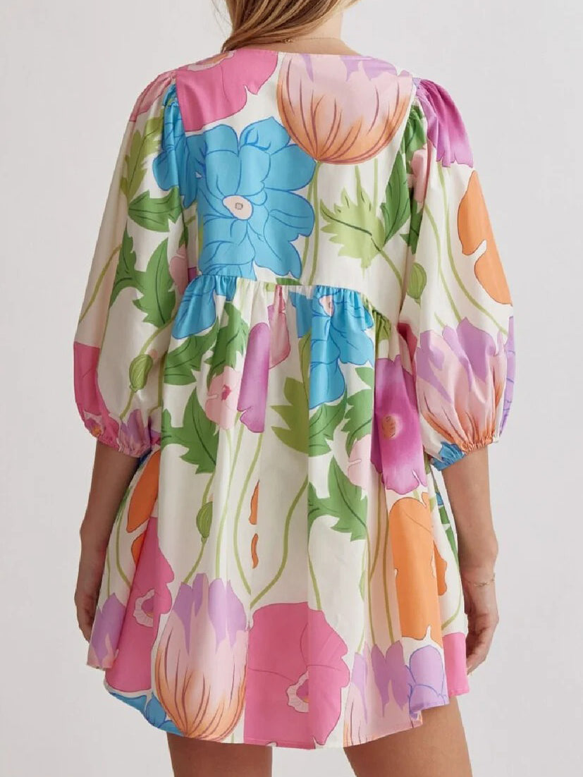 Claire | Floral Babydoll A-Line Midi Dress