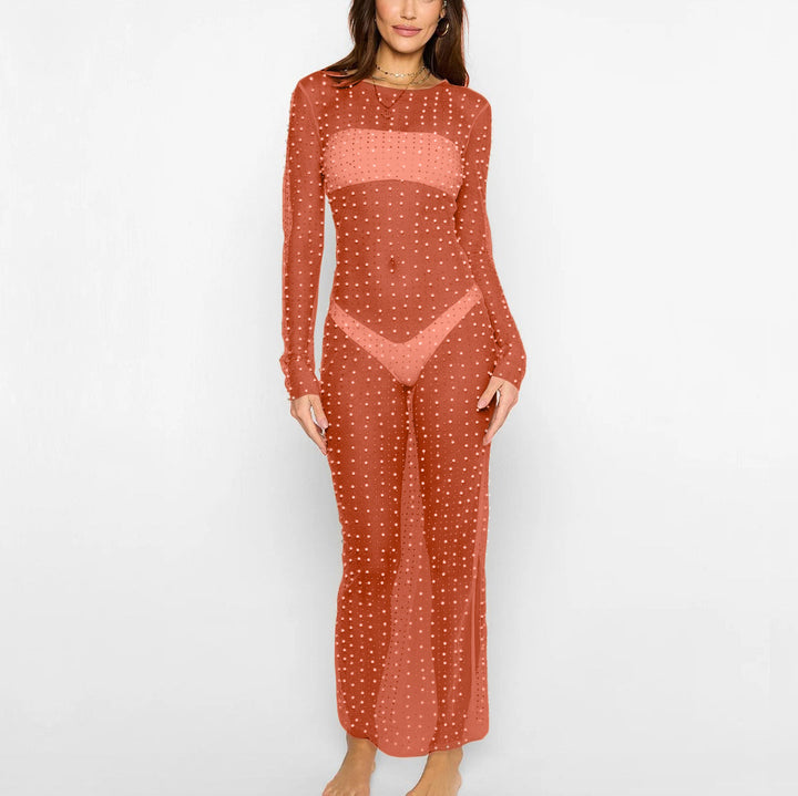 Beverly | Pearl-Embellished Mesh Maxi Dress